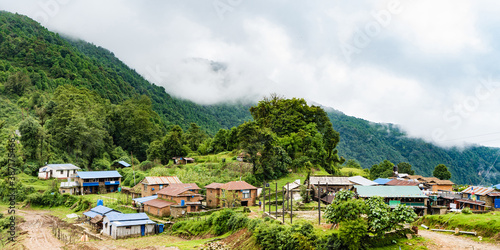 Small nepali village in the mountains, stock photo.