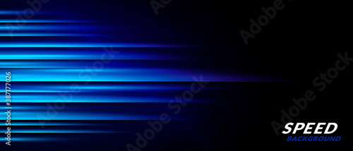 Vector Illustration Neon Speed Lines Background. Dark Blue Racing Concept.