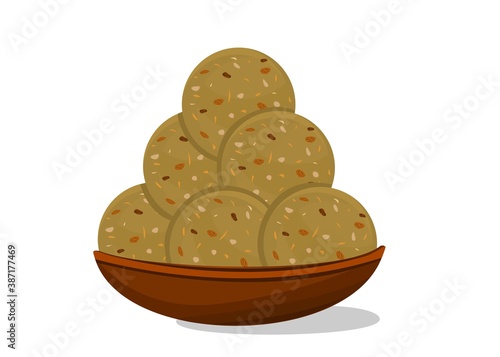 Methi,Fenugreek,sonth laddu Indian Sweets or Mithai Food Vector photo