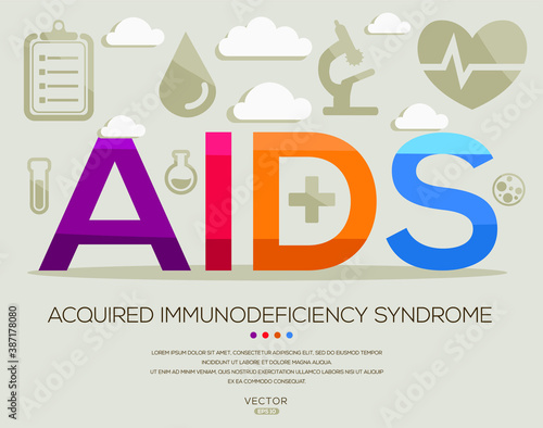 AIDS mean (acquired immunodeficiency syndrome) medical acronyms ,letters and icons ,Vector illustration.
