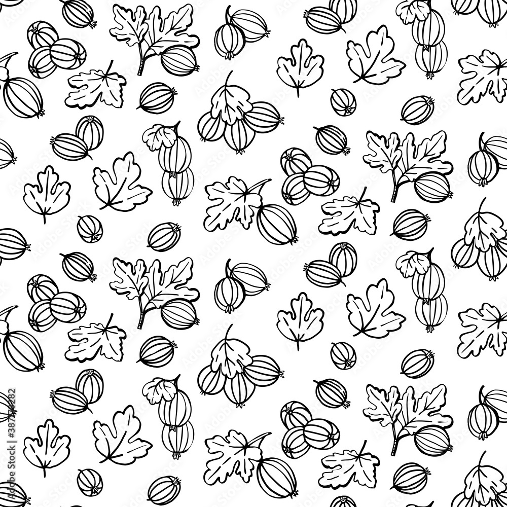 Seamless pattern with Gooseberries and leaves. Graphic hand drawn engraving style. Doodle illustration for packaging, menu cards, posters, prints. Seamless pattern with Gooseberries and leaves. Graphic hand drawn engraving style. Doodle illustration for packaging, menu cards, posters, prints.