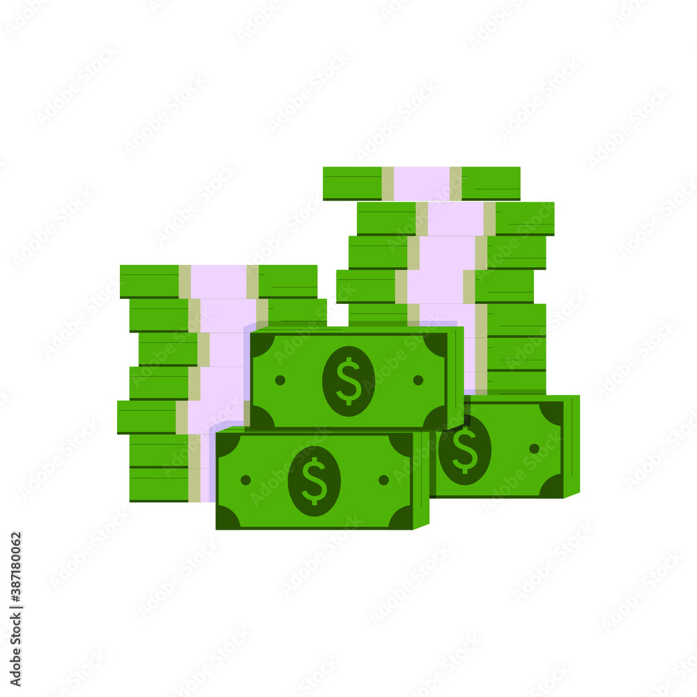 A lot of money, dollar bills stacked on top of each other, a lot of money. Vector illustration, flat cartoon color minimal design, eps 10. A lot of money, dollar bills stacked on top of each other, a lot of money. Vector illustration, flat cartoon color minimal design, eps 10.