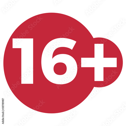 Red drop icon circle with age limit 16