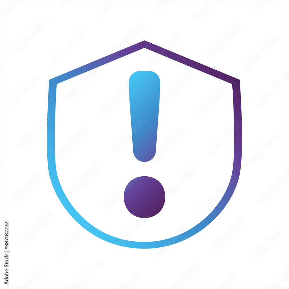 security shield icon. shield with danger symbol. Concept of security alert . gradient style outline Vector illustration, vector icon concept. security shield icon. shield with danger symbol. Concept of security alert . gradient style outline Vector illustration, vector icon concept.