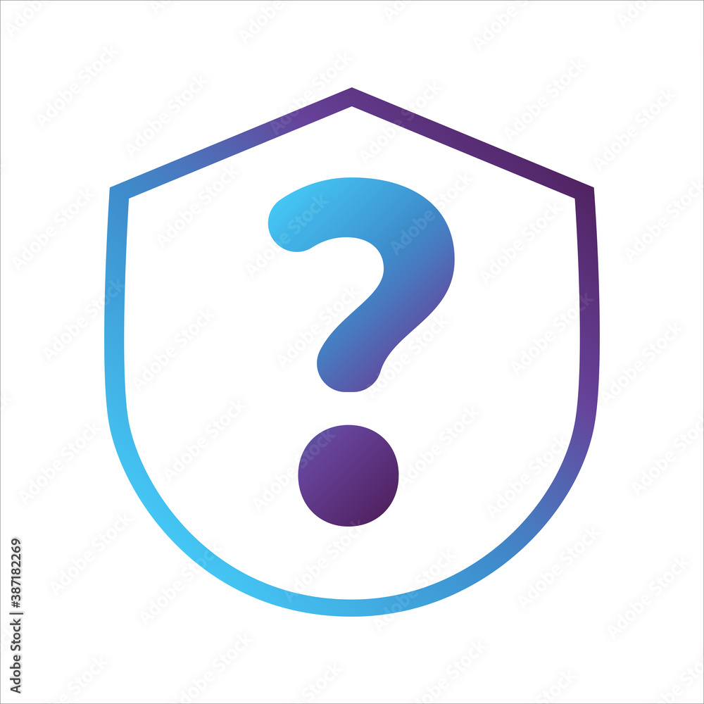 security shield icon. shield with question mark symbol. Concept of safety question. gradient style outline Vector illustration, vector icon concept. security shield icon. shield with question mark symbol. Concept of safety question. gradient style outline Vector illustration, vector icon concept.