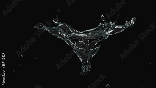 abstract transparent water splash overlay explosion crown shape on black.
