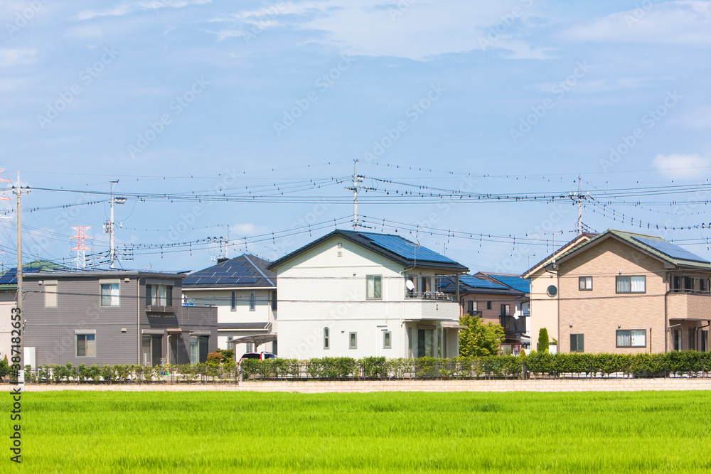 Obraz premium ソーラーパネルの付いた住宅地