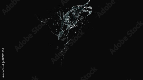 abstract transparent water splash overlay explosion crown shape on black.