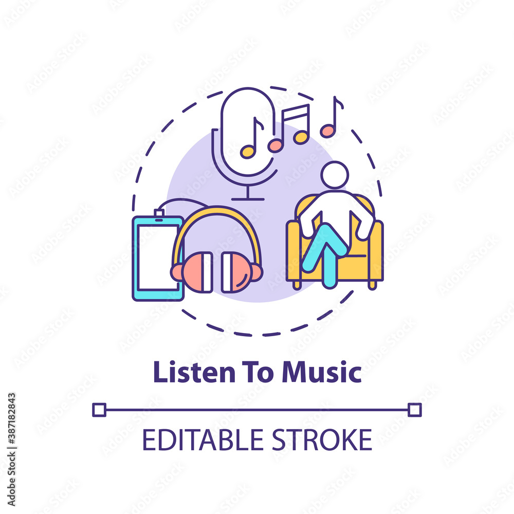 Listen to music concept icon. Self care practices. Hearing inspiration options. Relaxation method idea thin line illustration. Vector isolated outline RGB color drawing. Editable stroke