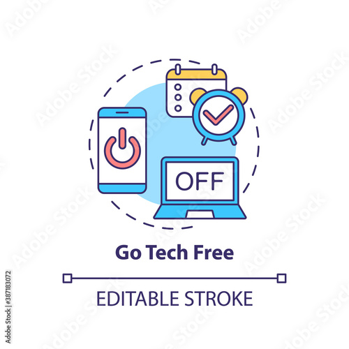 Go tech free concept icon. Me time ideas. Day without internet. No phones and computers. Free technology day idea thin line illustration. Vector isolated outline RGB color drawing. Editable stroke