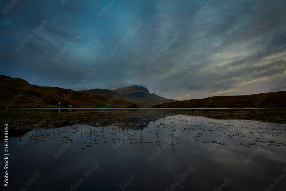 Loch Fada with views to the old man of storr in the isle of skye, scotland.