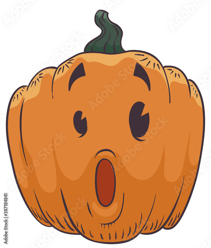 Isolated Surprised Pumpkin in Retro Style, Vector Illustration