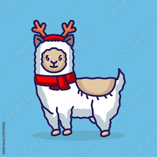 Cute Christmas llama mascot design 