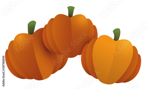 Pumpkins Made with Folded Paper over White Background, Vector Illustration