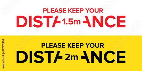 Please keep your distance in 1.5 or 2 meters warning sign. Vector illustration of information precaution banner or social distancing signage isolated on white background