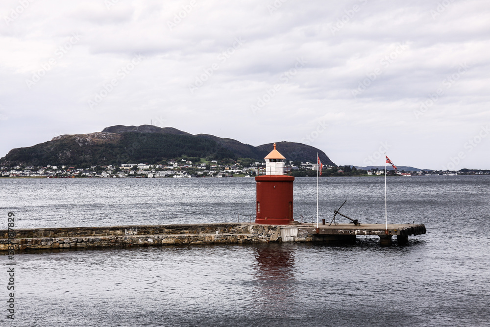 Molja Lighthouse in the port of Alesund in Norway