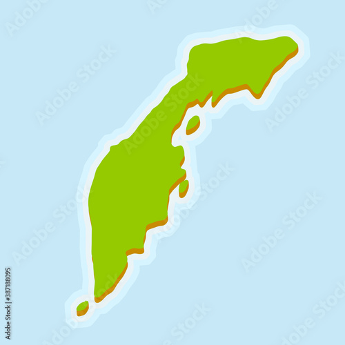 Kamchatka Peninsula. Asian part of Russia. Geographical map and sea. Pacific ocean. Flat illustration