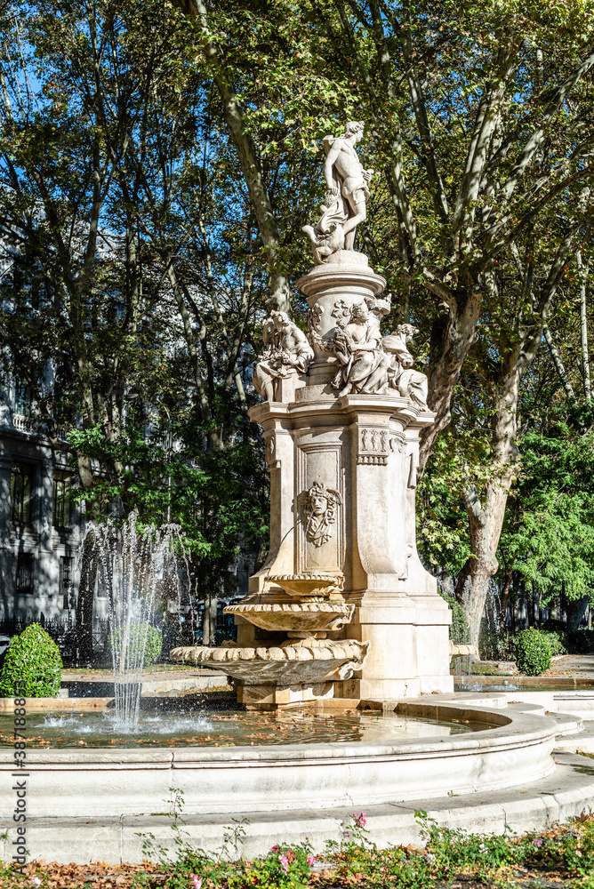 The fountain of Apollo in Prado Boulevard of Madrid