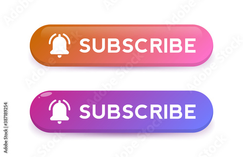 Subscribe buttons. Label subscribe for video channel for website.