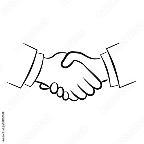 Hand shake symbol, contour illustration. Vector.