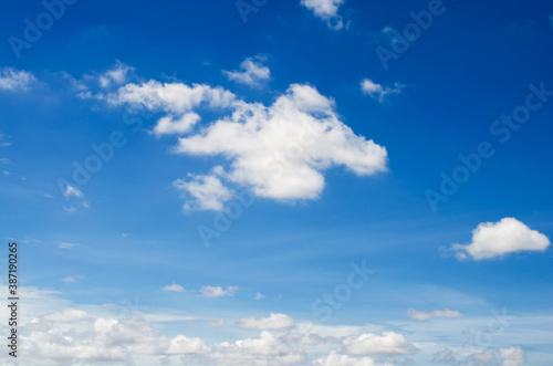 beautiful blue sky and white fluffy cloud horizon outdoor for background.