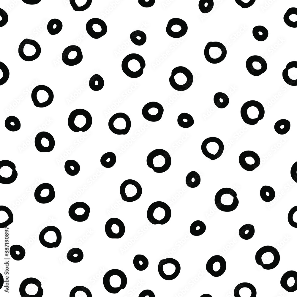 geometric vector seamless pattern with hand-drawn doodle circles on a white background. can be used as Wallpaper, background, design of packaging paper, textiles, notebooks, clothing.