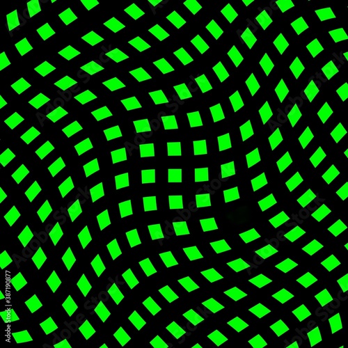 neon green geometric symmetric patterns on black background 