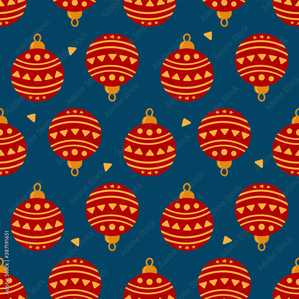 Hand-drawn illustration. Red Christmas balls on a blue background. Vector seamless background for gift wrapping, postcards, web, design, textiles. Hand-drawn illustration. Red Christmas balls on a blue background. Vector seamless background for gift wrapping, postcards, web, design, textiles.