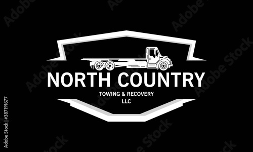 North country, Towing and Recovery Logo, Breakdown cover. Recovery service, Design vector isolated on black background.