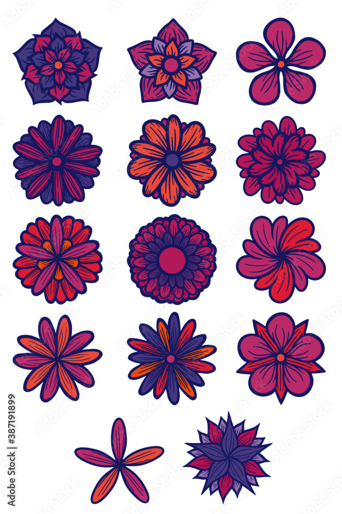 Fototapeta premium Hand Drawn Flowers Line Art Vector Illustration 