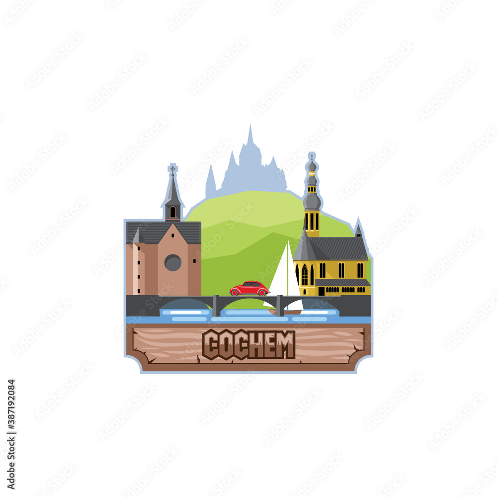 Naklejka premium Cochem old town in Germany skyline with river castle and bridge.