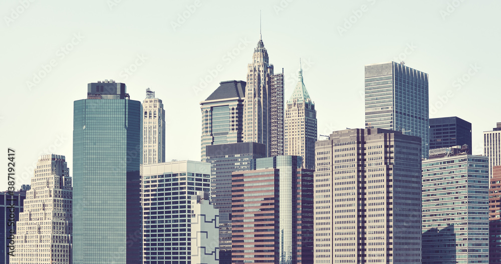 Color toned picture of Manhattan skyline, New York, USA.