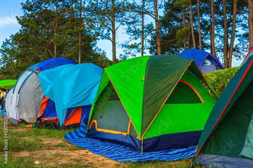 Camping outdoors thai tourist destination, tent camp