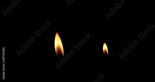 Two Realistic Candle Flame. 2 Different Candlelight isolated on transparent background. Footage has luma mate. Apple ProRes 422