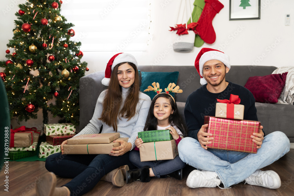 Latin family with many Christmas presents Latin family with many Christmas presents