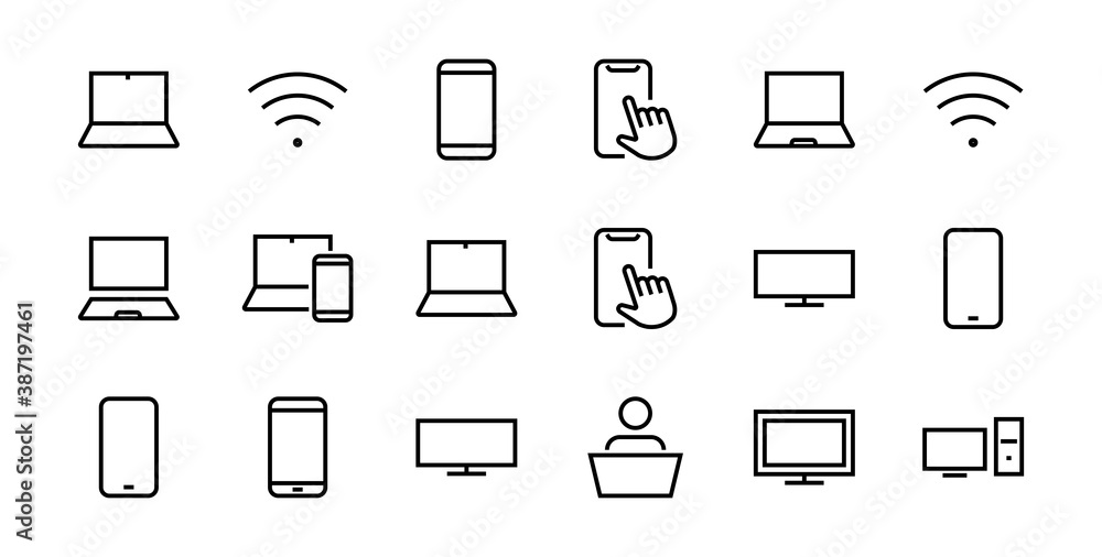 SMART devices and gadgets linear icons set, vector, contains icons computer, camera, laptop, phone, web devices, electronic appliances, and much more. Editable stroke SMART devices and gadgets linear icons set, vector, contains icons computer, camera, laptop, phone, web devices, electronic appliances, and much more. Editable stroke