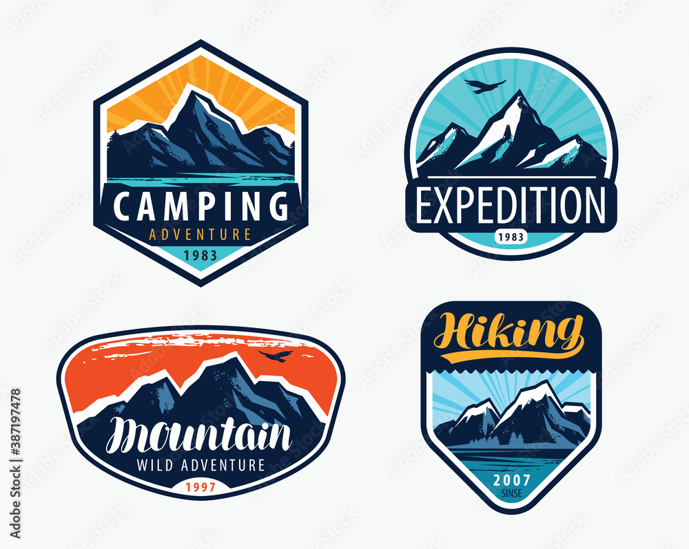 Mountains set labels. Mountaineering, climbing concept vector illustration
