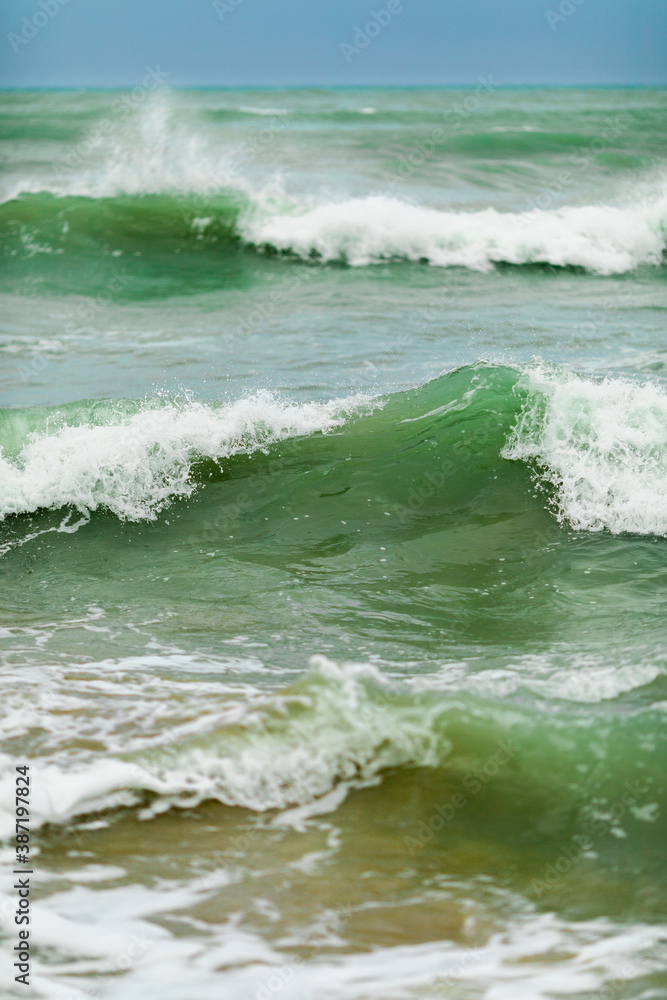 Vertical frame close-up shot green ocean sea waves Vertical frame close-up shot green ocean sea waves