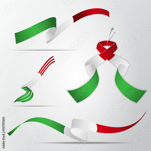 Flag of Italy. 17th of March. Set of realistic wavy ribbons in colors of italian flag. Independence day. National symbol. Vector illustration. EPS10.