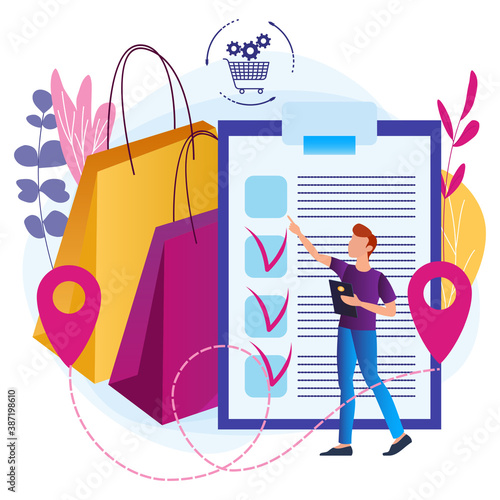 Order processing. Vector illustrations for a mobile shopping app, modern online technology