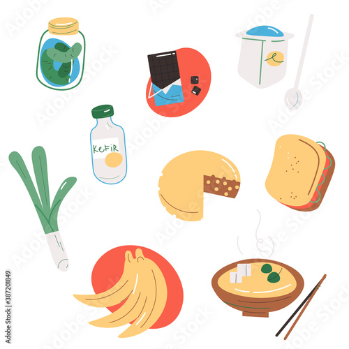Set of products containing probiotics for good microflora in stomach