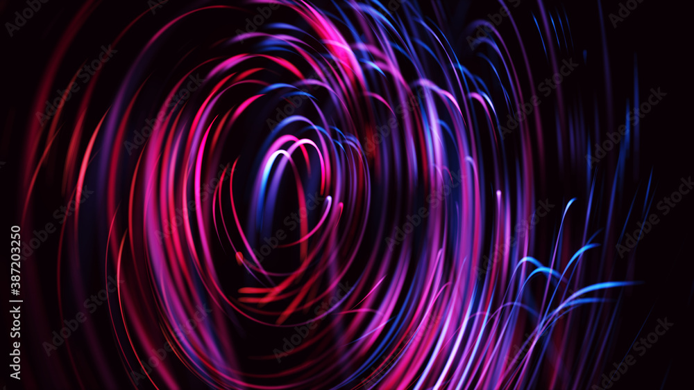 Futuristic digital artwork. Glowing motion streaks and light traces circles on dark background Futuristic digital artwork. Glowing motion streaks and light traces circles on dark background