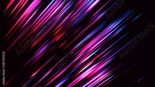 Abstract dynamic texture background with glowing diagonal lines. Speed lights and motion traces in perspective