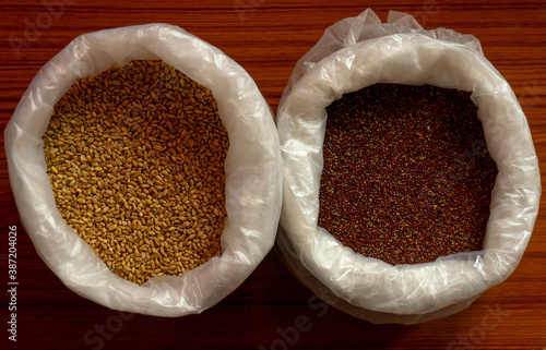 Wheat and ragi in two bags photo