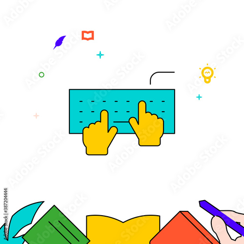 Hands typing on the keyboard filled line icon, simple illustration