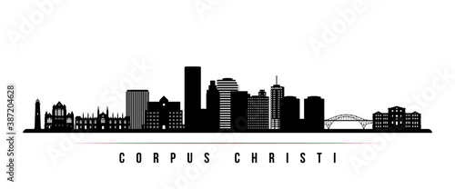 Corpus Christi skyline horizontal banner. Black and white silhouette of Corpus Christi City, Texas. Vector template for your design.
