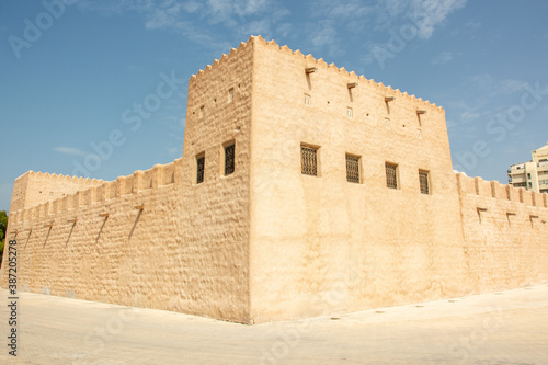 The medieval city walls of the Sharjah's historical Old Town in the emirate of Sharjah of the United Arab Emirates