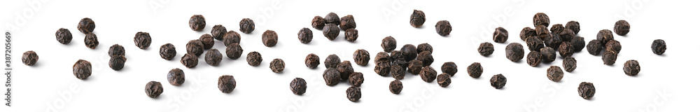 Black pepper grains set isolated on white background Black pepper grains set isolated on white background