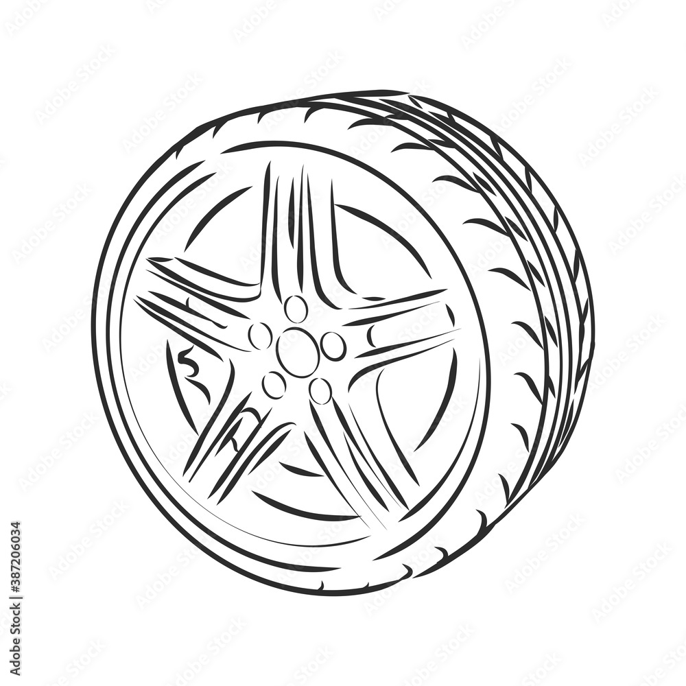 Car Wheel Wire Model EPS10 Vector, car wheel, vector sketch illustration Car Wheel Wire Model EPS10 Vector, car wheel, vector sketch illustration