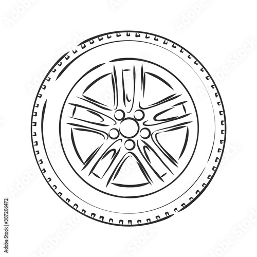 Car Wheel Wire Model EPS10 Vector, car wheel, vector sketch illustration